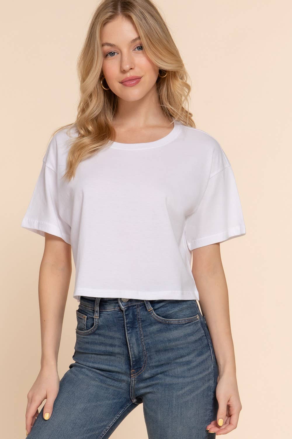 Short Slv Oversize Crop Cotton Knit Tee