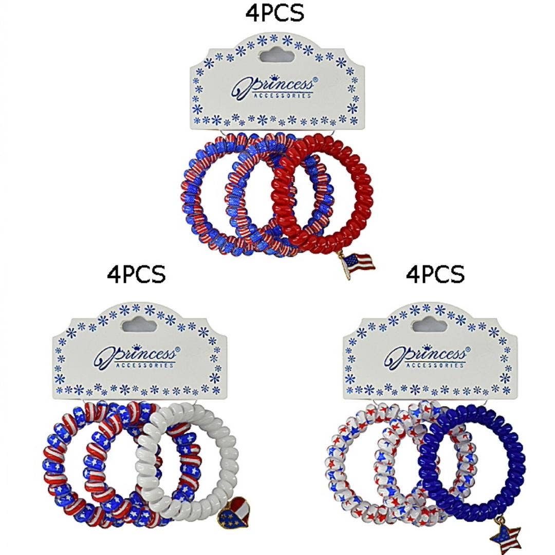 American Flag 3-pc Spiral Hair Tie with Charm