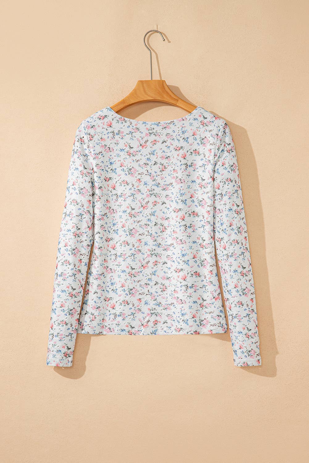 LDC Floral Print Textured Square Neck Long Sleeve Top