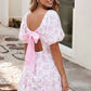 LDC Floral Square Neck Ribbon Knot Back Cute Mini Dress