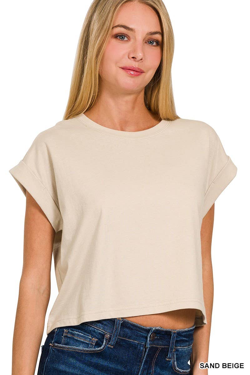 Cotton Folded Sleeve Top