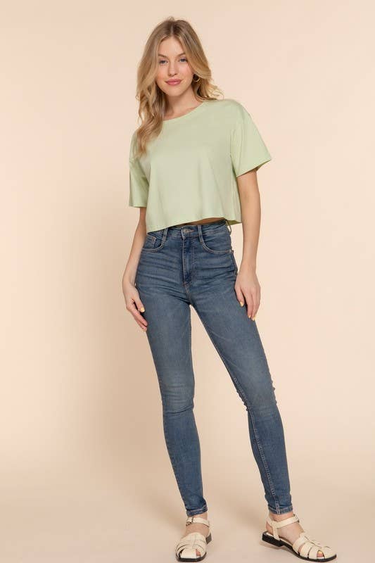 Short Slv Oversize Crop Cotton Knit Tee