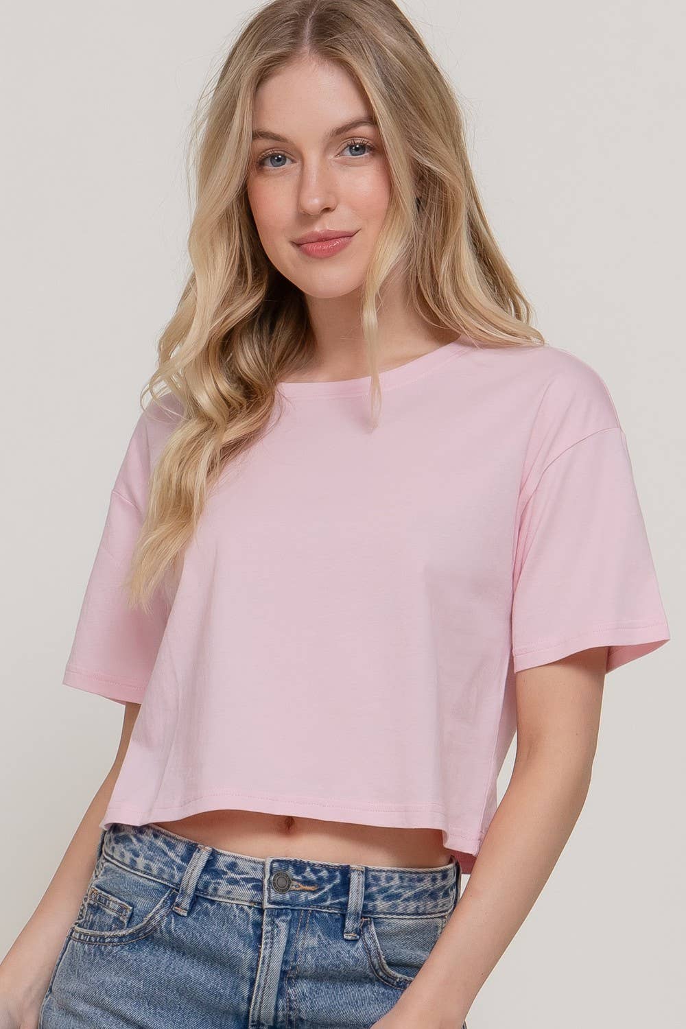 Short Slv Oversize Crop Cotton Knit Tee
