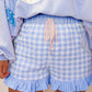 66 Floral Striped Ruffle Hem Lace Tie Shorts (S-XL)