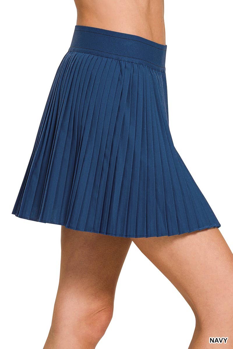 Woven High Waist Knife-pleat Mini Skirt Lined Inner Pants