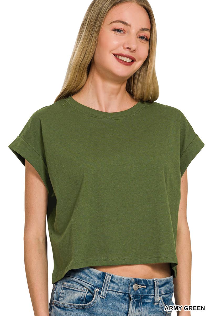 Cotton Folded Sleeve Top