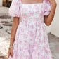 LDC Floral Square Neck Ribbon Knot Back Cute Mini Dress