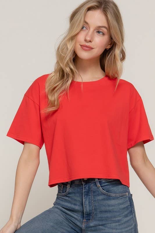 Short Slv Oversize Crop Cotton Knit Tee