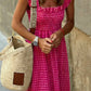 Plaid Square Neck Fit-and-flared Vacation Sundress (S-XL)