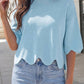 Solid Scalloped Hem 3/4 Sleeve Sweater Top | S-XL