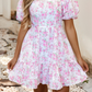 LDC Floral Square Neck Ribbon Knot Back Cute Mini Dress