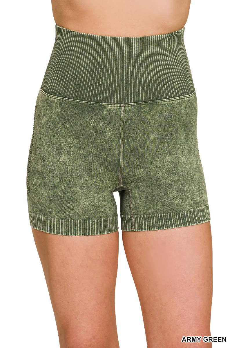 Stone Washed Seamless High Waisted Shorts