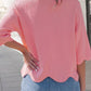 Solid Scalloped Hem 3/4 Sleeve Sweater Top | S-XL