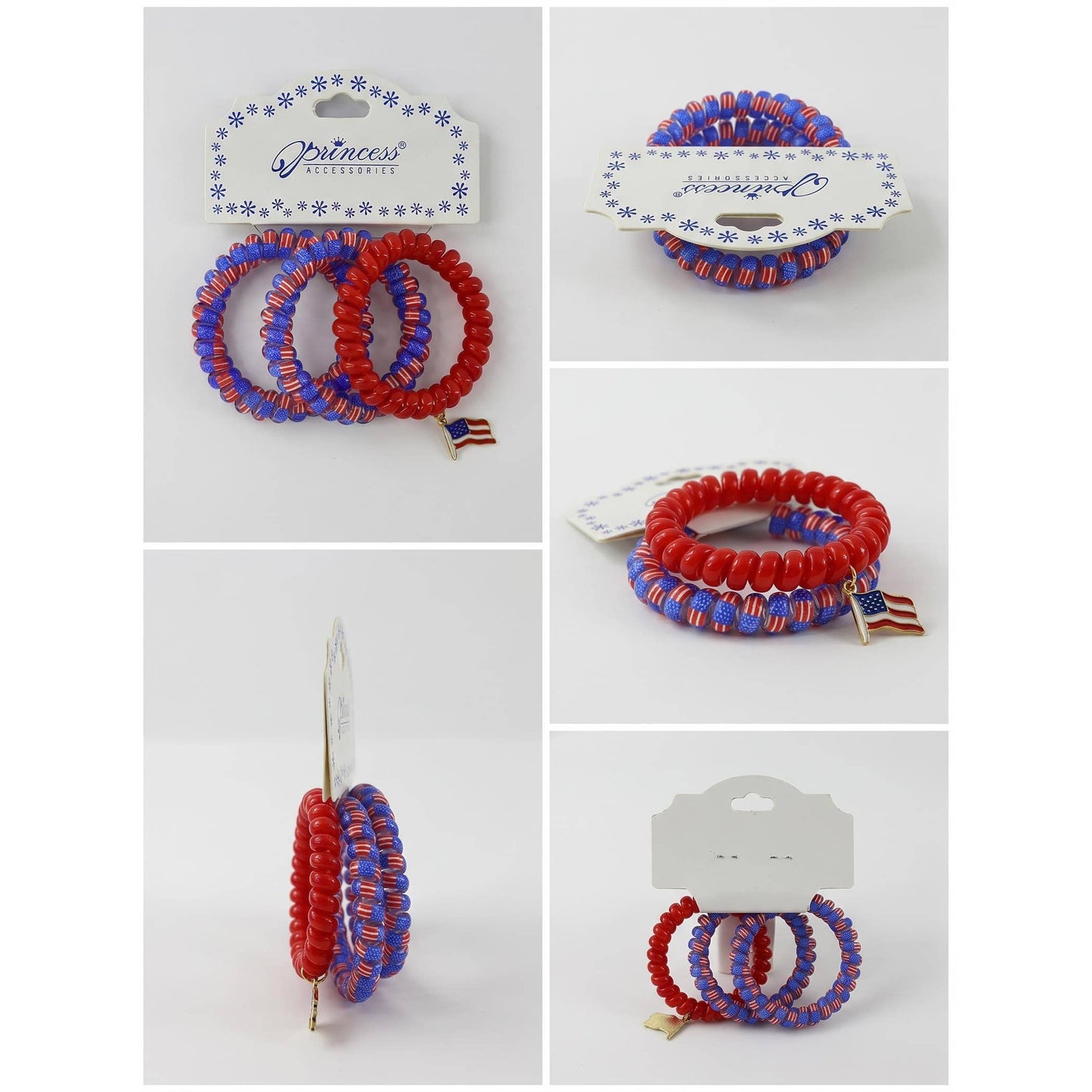 American Flag 3-pc Spiral Hair Tie with Charm