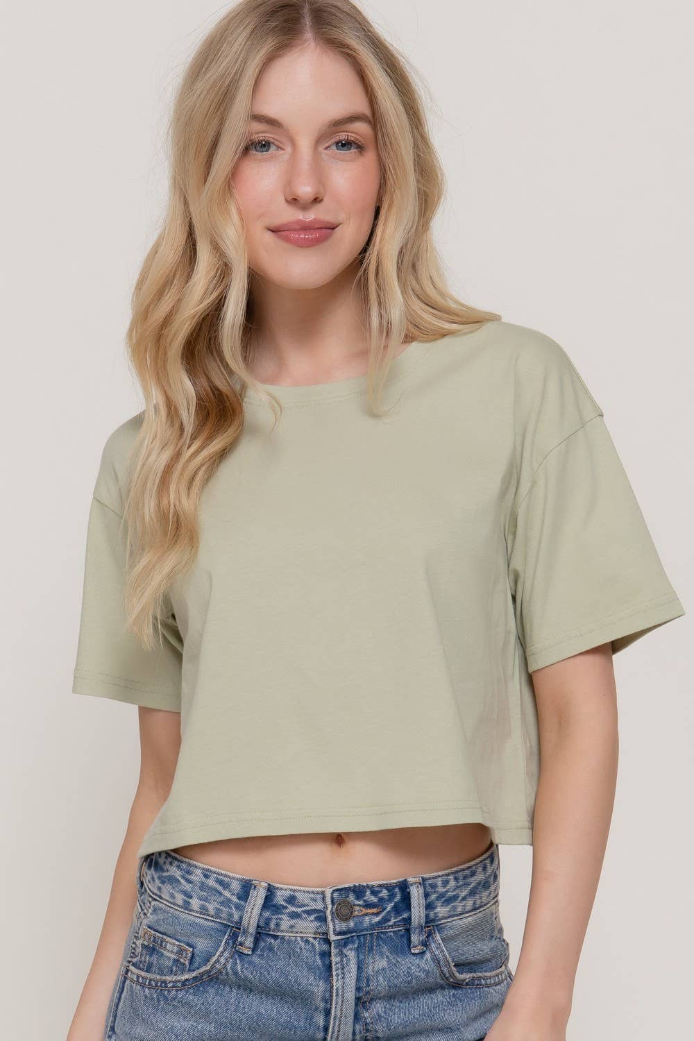 Short Slv Oversize Crop Cotton Knit Tee