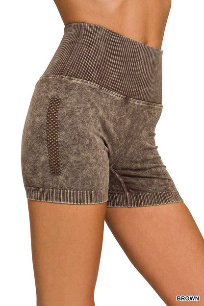 Stone Washed Seamless High Waisted Shorts