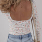 LDC Floral Print Textured Square Neck Long Sleeve Top