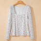LDC Floral Print Textured Square Neck Long Sleeve Top