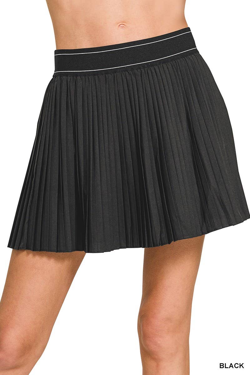 Woven High Waist Knife-pleat Mini Skirt Lined Inner Pants