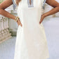 LDC Striped Patchwork Split Neck Ruffle Trim Dress