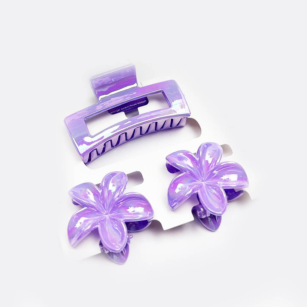 Hawaiian Flower and Rectangle Combination Hair Claw Set