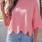 Solid Scalloped Hem 3/4 Sleeve Sweater Top | S-XL