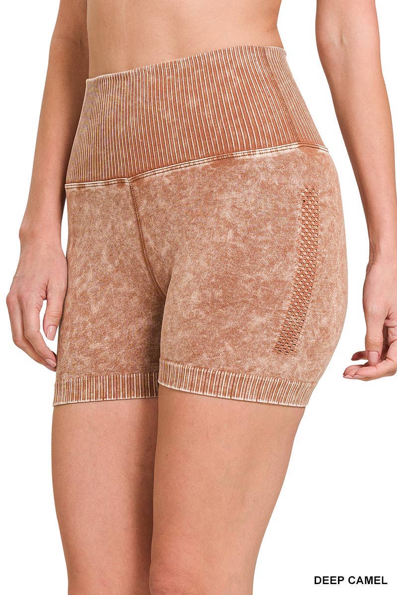 Stone Washed Seamless High Waisted Shorts