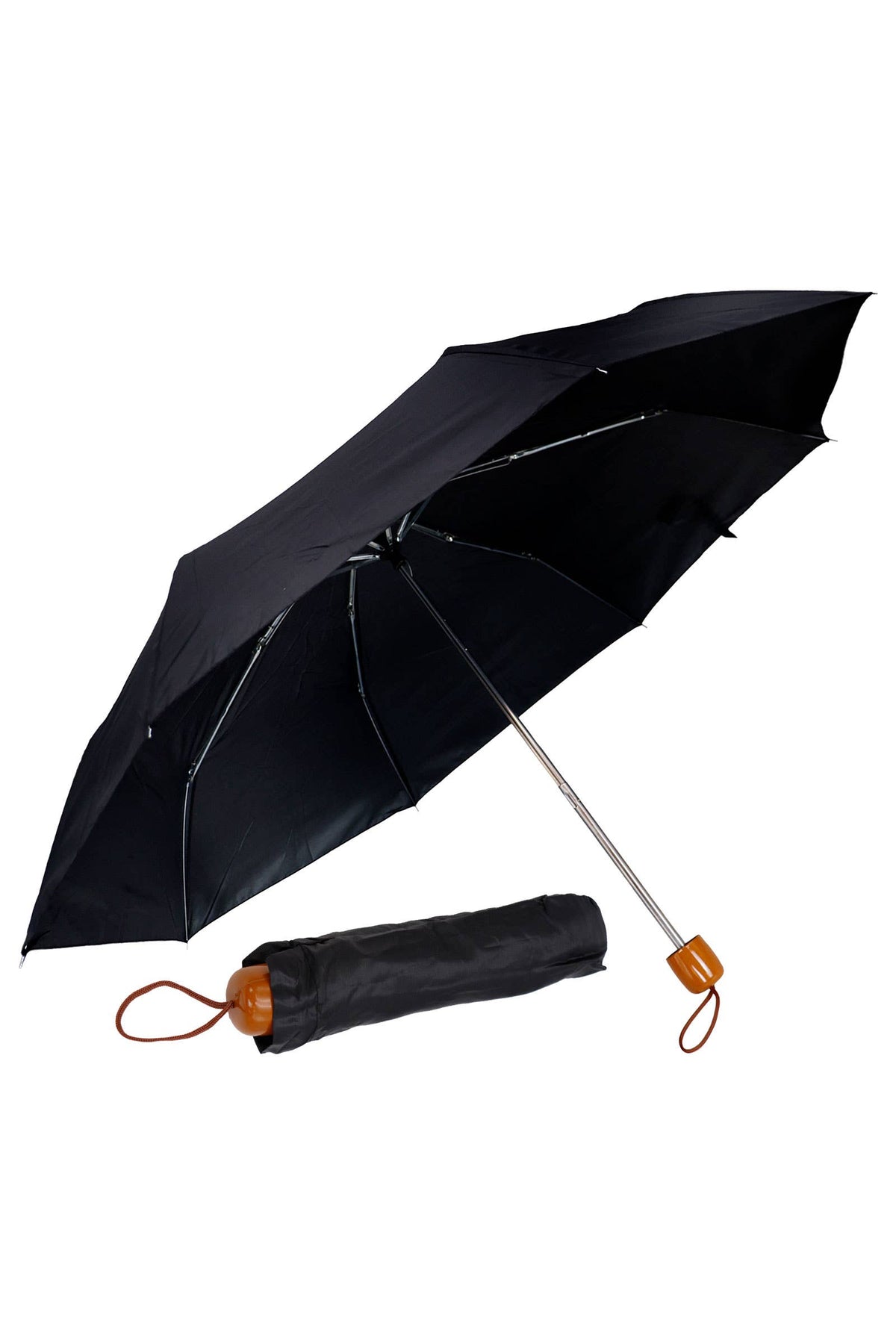 Black 8-panel 3-fold Manual Compact Umbrella