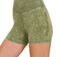 Stone Washed Seamless High Waisted Shorts