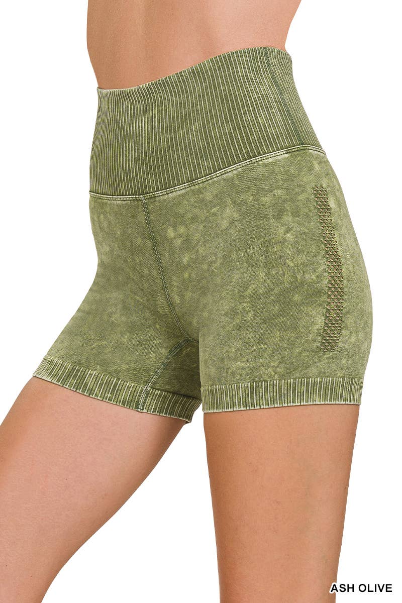 Stone Washed Seamless High Waisted Shorts