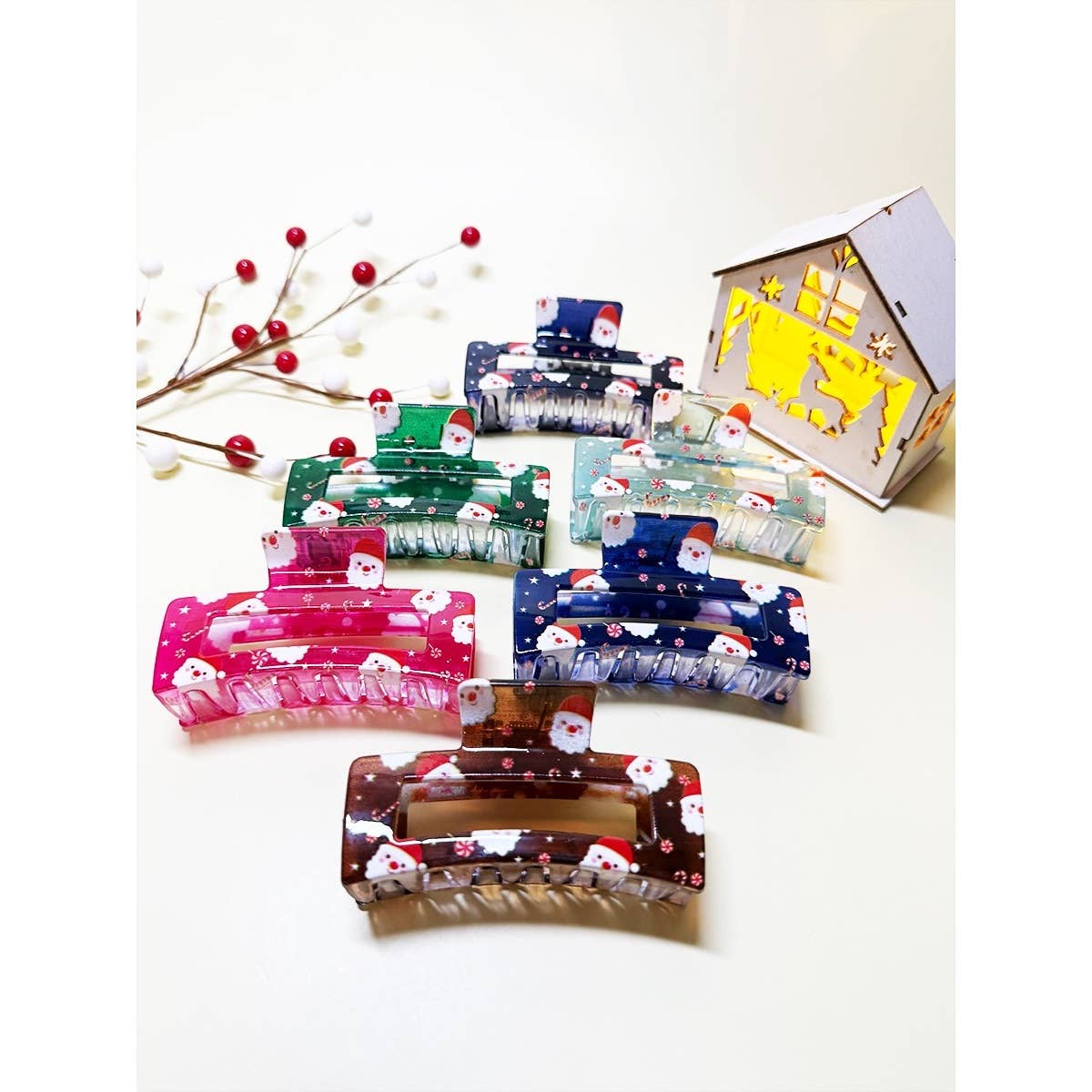 Santa Print Rectangle Christmas Hair Claw