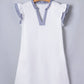 LDC Striped Patchwork Split Neck Ruffle Trim Dress