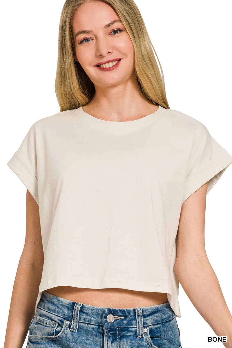 Cotton Folded Sleeve Top