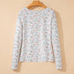 LDC Floral Print Textured Square Neck Long Sleeve Top