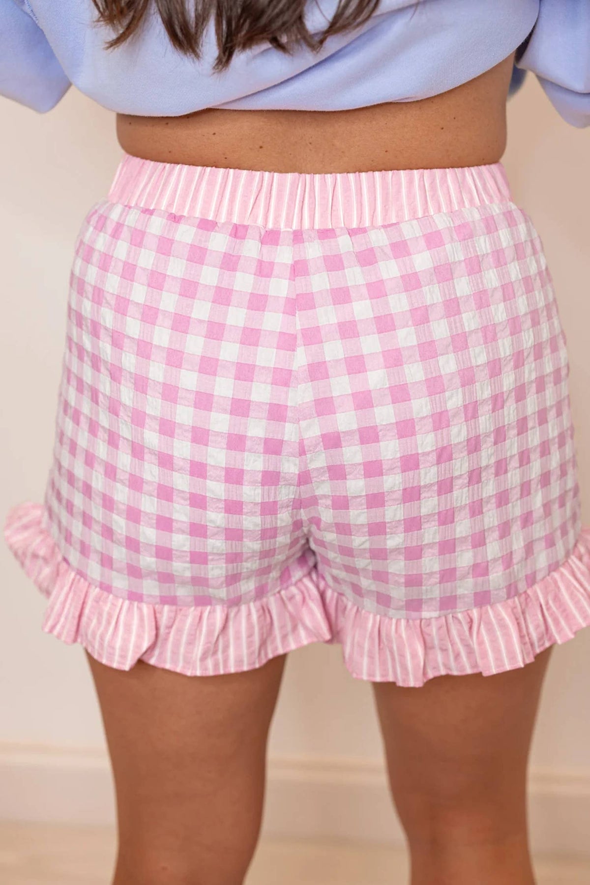 66 Floral Striped Ruffle Hem Lace Tie Shorts (S-XL)