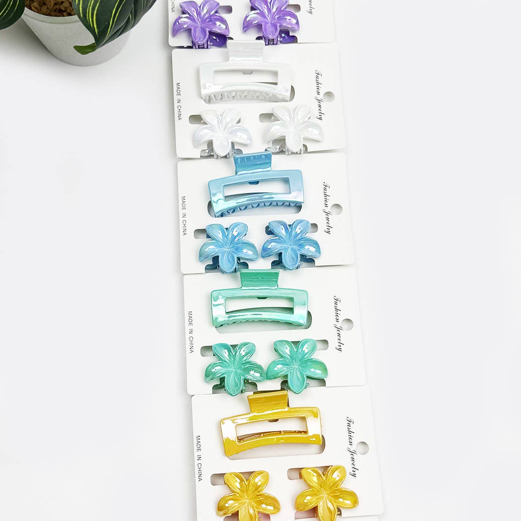 Hawaiian Flower and Rectangle Combination Hair Claw Set