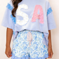 66 Floral Striped Ruffle Hem Lace Tie Shorts (S-XL)