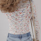 LDC Floral Print Textured Square Neck Long Sleeve Top